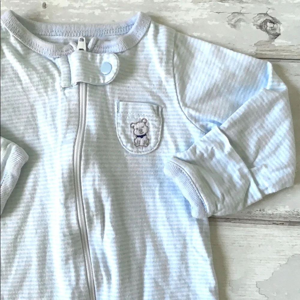 Baby Boy NB Zip Up Footie Sleeper Pajamas Pale Blue Stripes Newborn One Piece